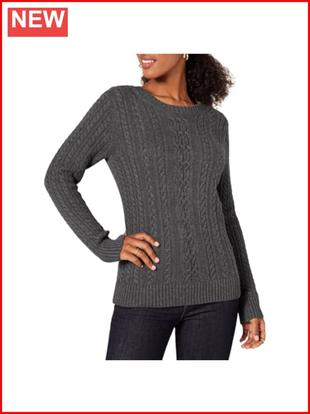 Women's Soft Cotton Cable Knit Crewneck Sweater Regular Fit Pullover